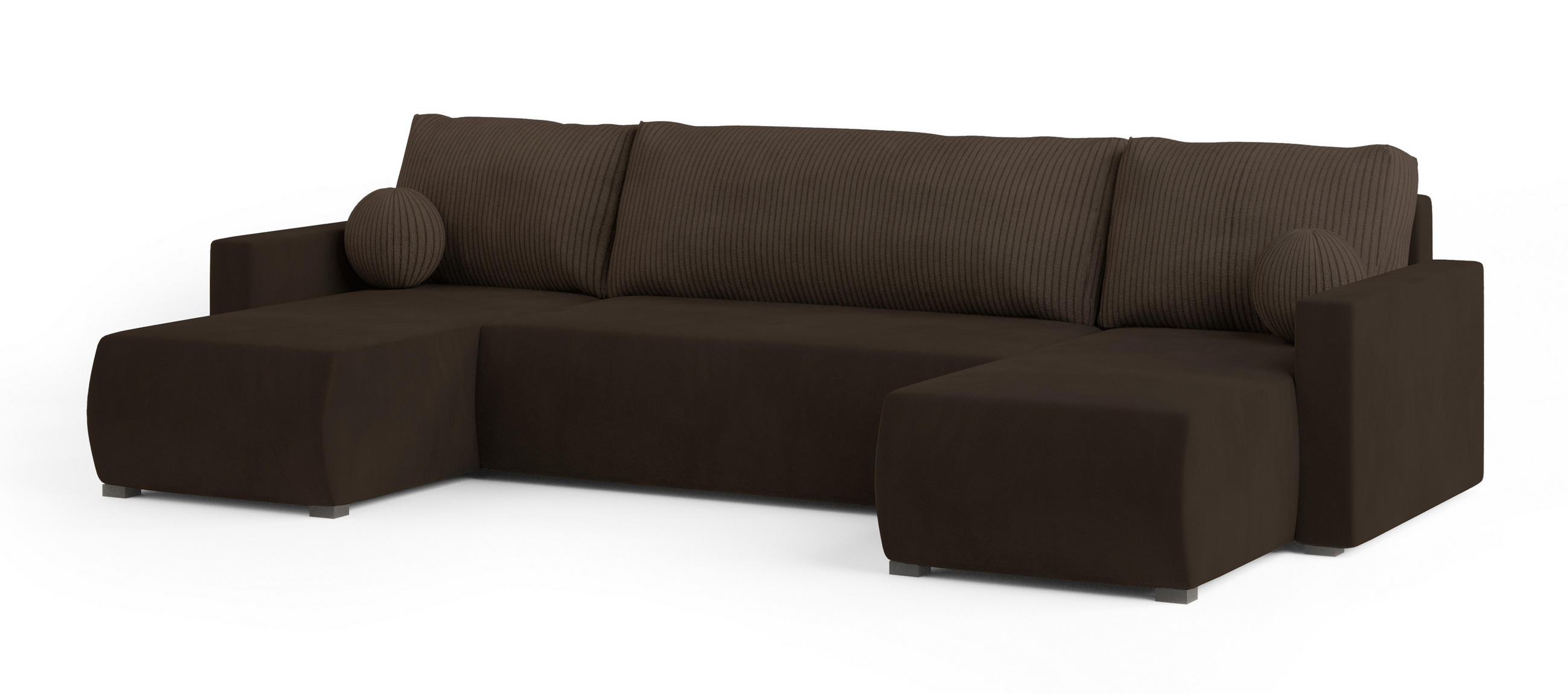 WOHNLANDSCHAFT TESSUN Braun Plüsch-Stoff mit Schlaffunktion - Braun, Holz (286/85/143cm) - MASSENO