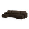 WOHNLANDSCHAFT TESSUN Braun Plüsch-Stoff mit Schlaffunktion - Braun, Holz (286/85/143cm) - MASSENO