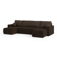 WOHNLANDSCHAFT TESSUN Braun Plüsch-Stoff mit Schlaffunktion - Braun, Holz (286/85/143cm) - MASSENO