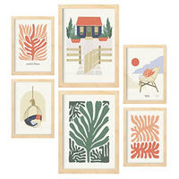POSTER Set Mit 6 Minimalistischen In Leuchtenden Farben Strandhaus Drucke Von Landschaften Und Natur Für A3 & A4 Rahmen Aus Hellem Holz - Beige, Papier (29/3cm) - Nacnic