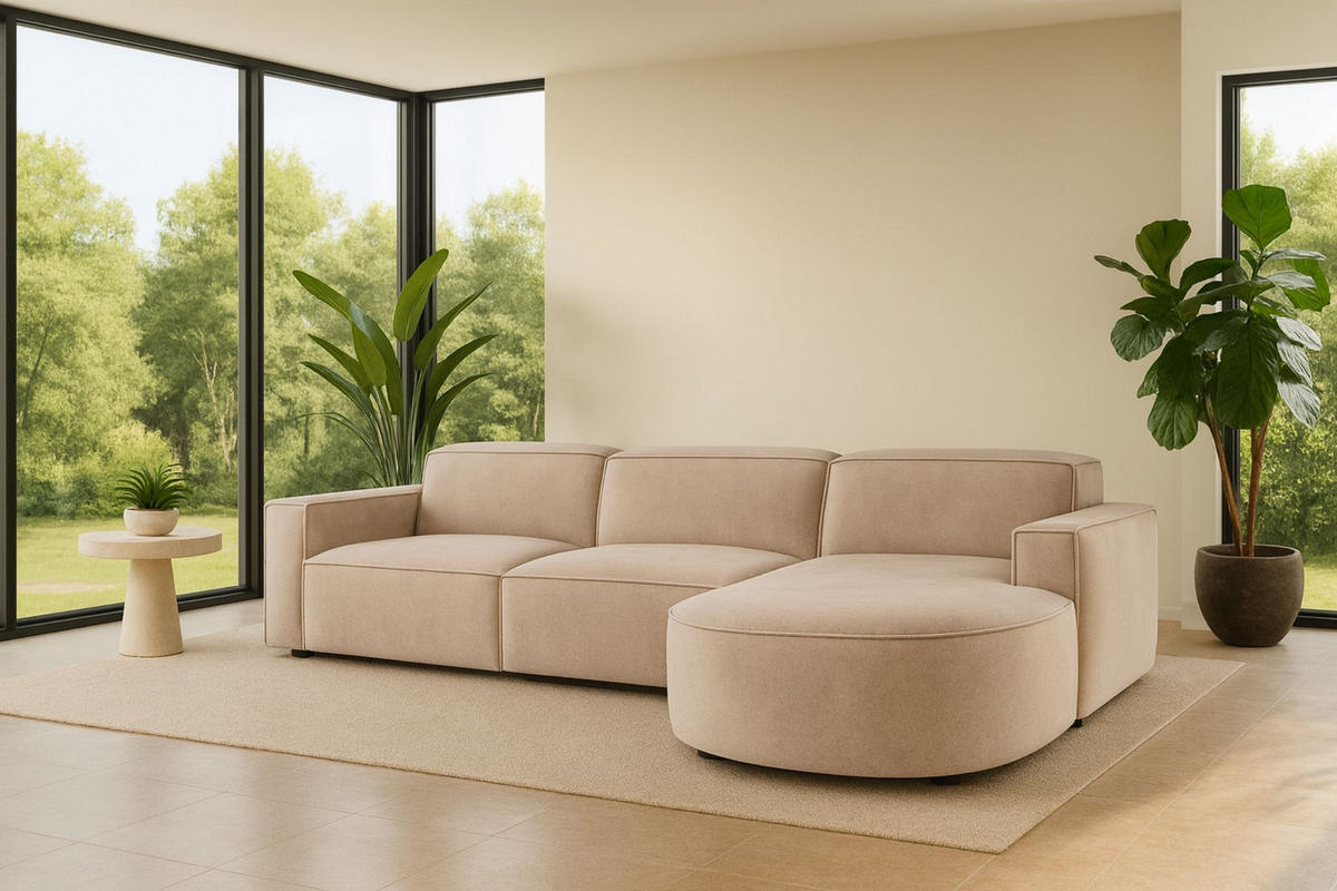 ECKSOFA Cursal Round L-Form, Stoff Salvador, Beige, Rechts - Beige, Holz (284/166cm) - Kaiser Möbel