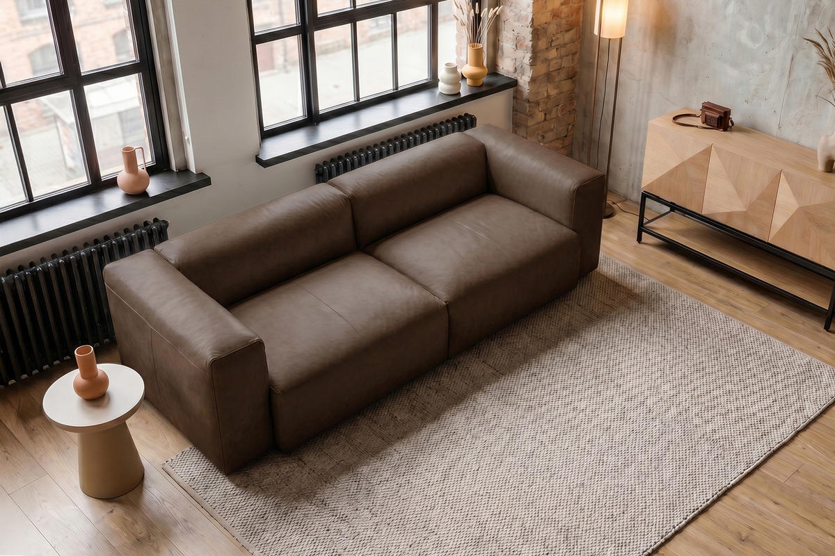 SOFA CELESTE Dunkelbraun Leder - Dunkelbraun/Schwarz, Leder/Kunststoff (302/72/114cm) - KAWOLA
