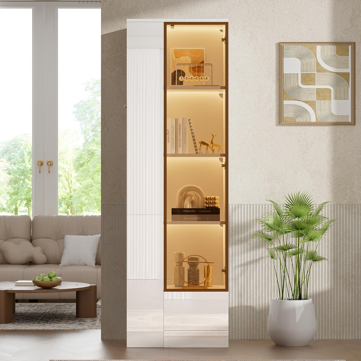 VITRINE 50x35x160 cm Weiß mit LED und Glastür - Weiß, Holzwerkstoff (50/160/35cm) - FLIEKS