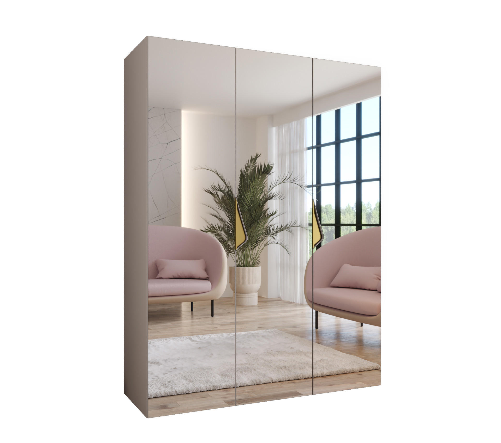 Abiks Möbel Drehtürenschrank Beige, Gold 150x202x52 cm