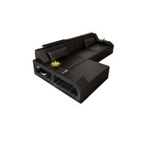 COUCH Arezzo L Schwarz Ledermix - Schwarz, Textil (308/194cm)