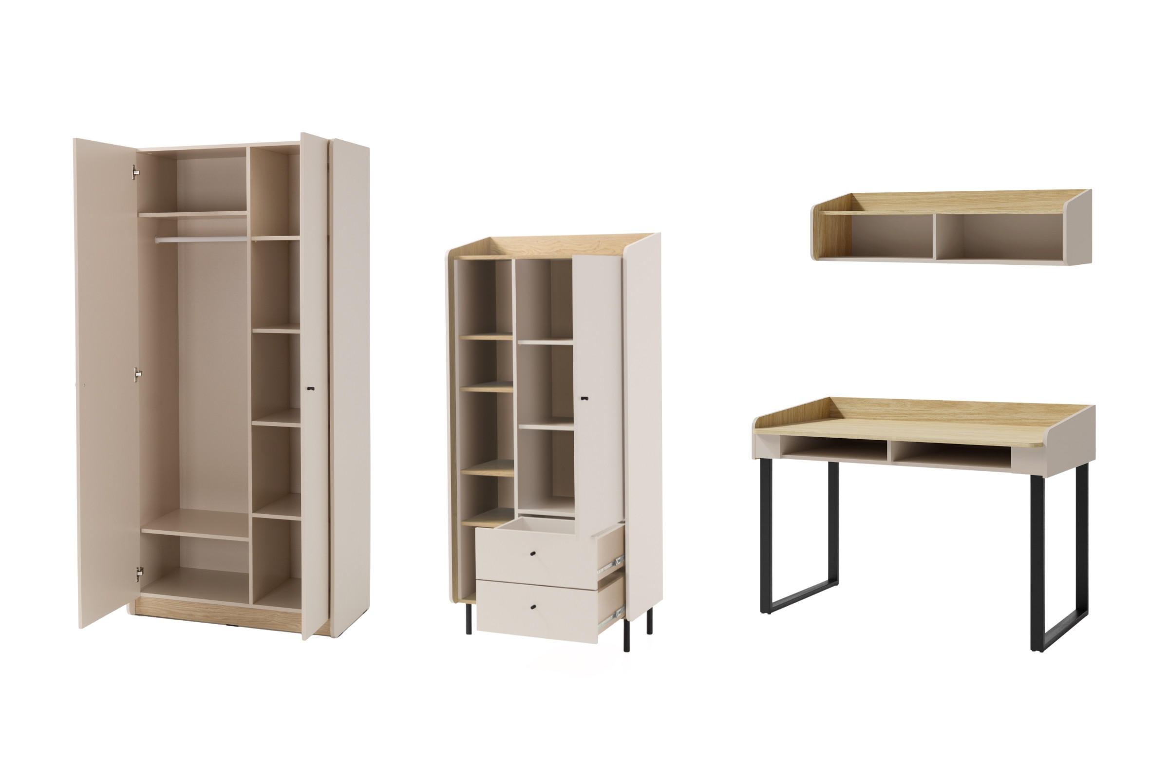 JUGENDZIMMER ALBI C 4-teilig in Sandbeige / Geölte Eiche - Eichefarben/Beige, Holzwerkstoff (295/195/65cm) - Deine Möbel 24