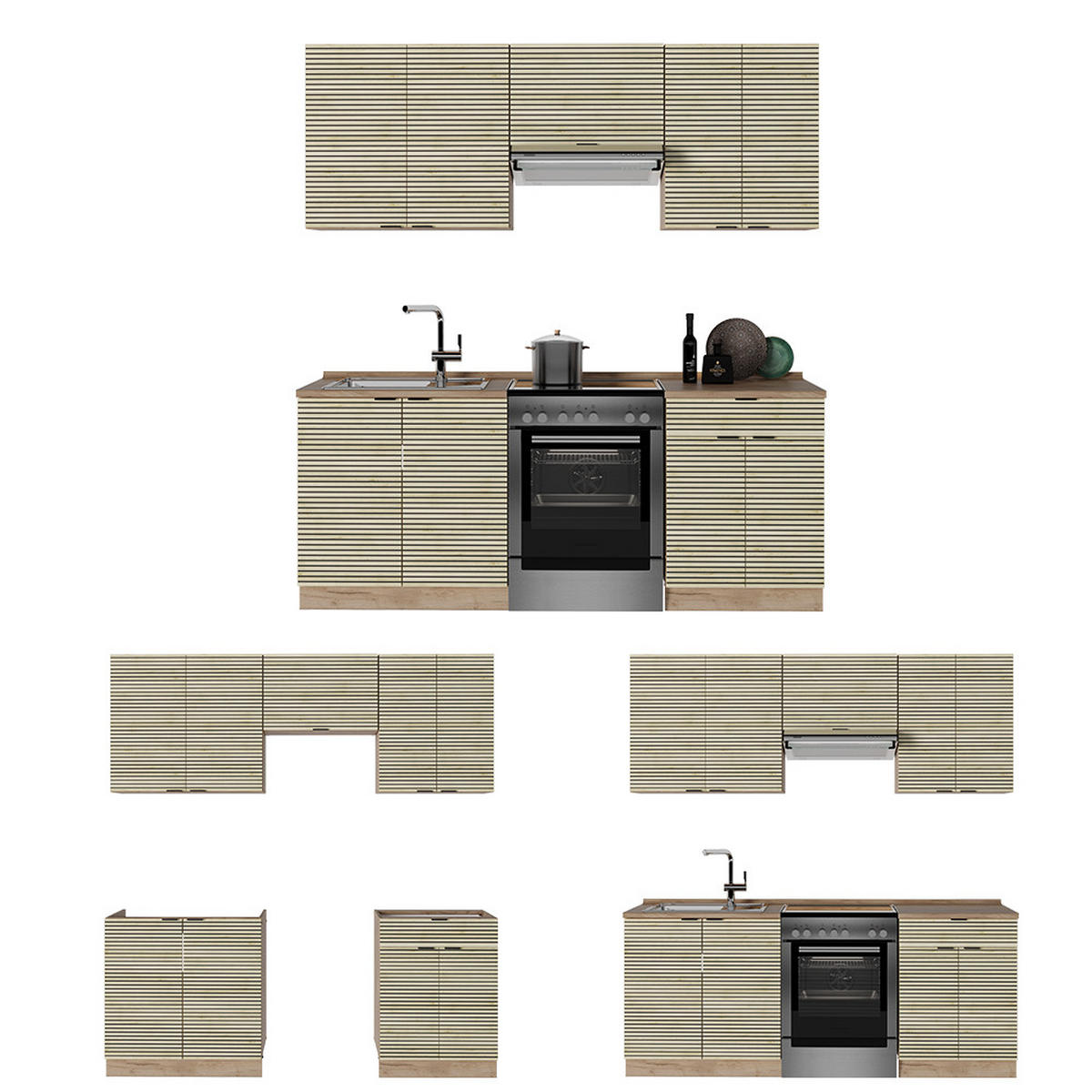 KÜCHENZEILE Fame-Line Eiche Paneel/Goldkraft Eiche 200 cm ohne Arbeitsplatte - Honigeiche/Hellbraun, Holzwerkstoff (200/81.6/46cm) - Vicco