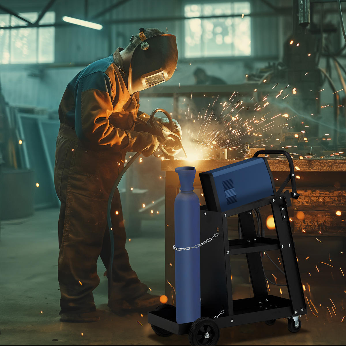 ZVÁRACÍ vozík - čierna, kov/plast (40/88/71cm) - Relaxdays