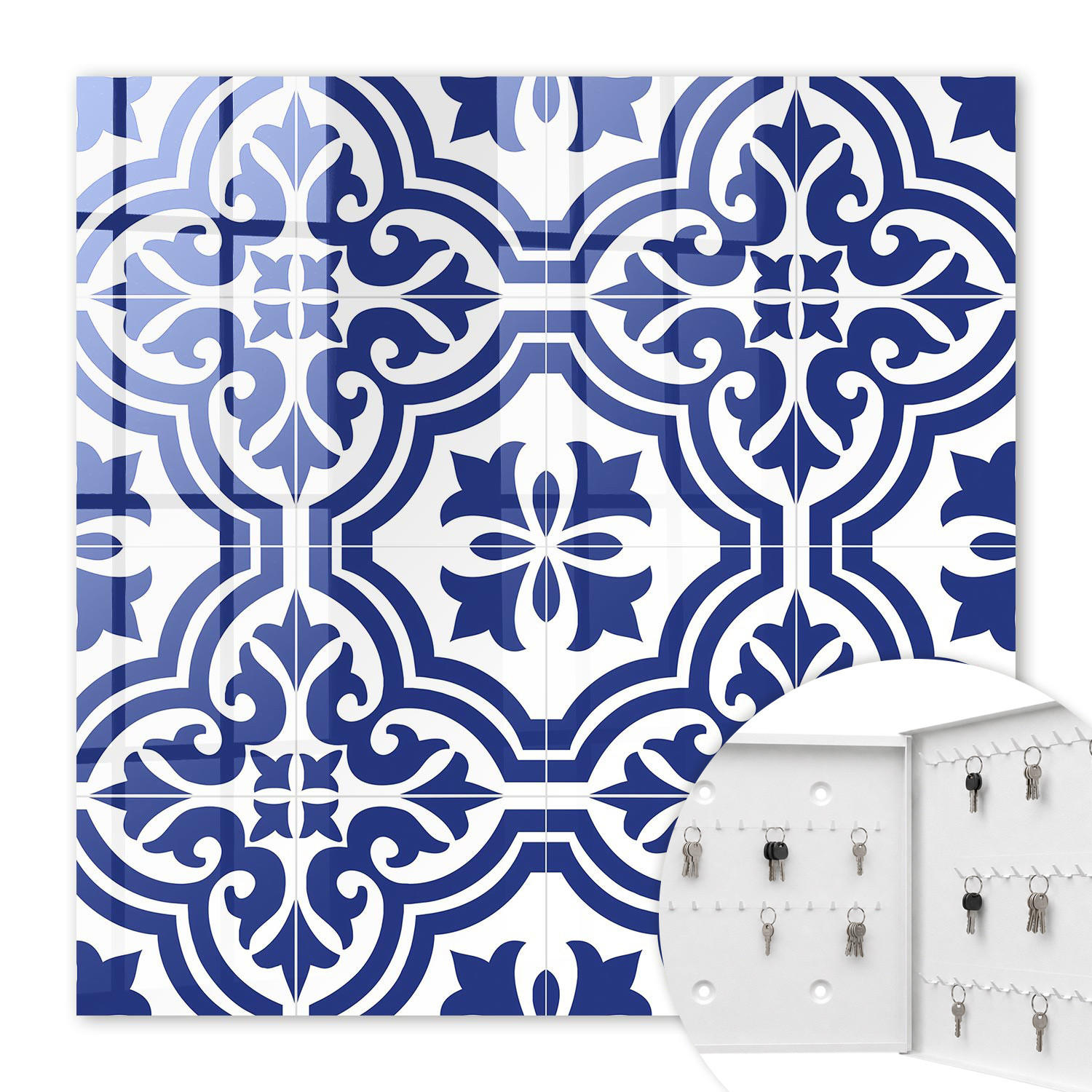 SCHLÜSSELBOX Weiß 30x30 cm – Türöffnung nach rechts - Geometrische Schönheit - Blau, Metall (30/30/5cm) - TULUP