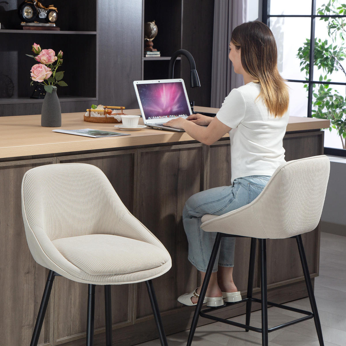BARHOCKER 2er-Set DE-14787 360° schwenkbar & gepolstert Creme - Creme, Metall (49/88/52cm) - ComfortXL