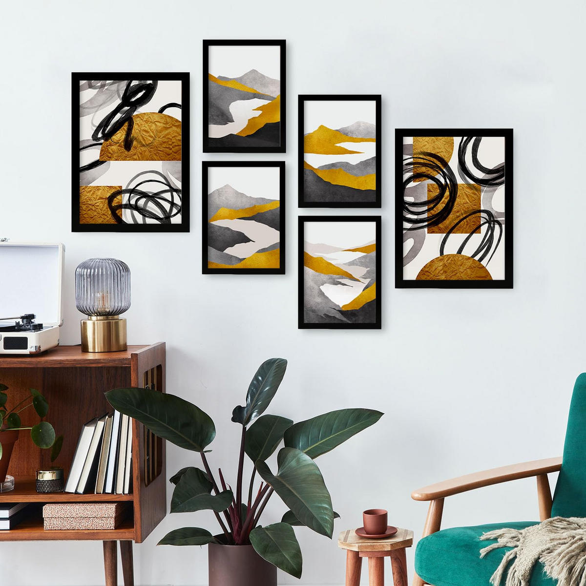 POSTER Set Mit 6 Gattung Nature 2 In Kulissen Abstracts Ästhetische Dekorative Gemälde Für Ihr Wohnzimmer Zuhause A3 & A4 Schwarzer Rahmen - Schwarz, Papier (29/3cm) - Nacnic
