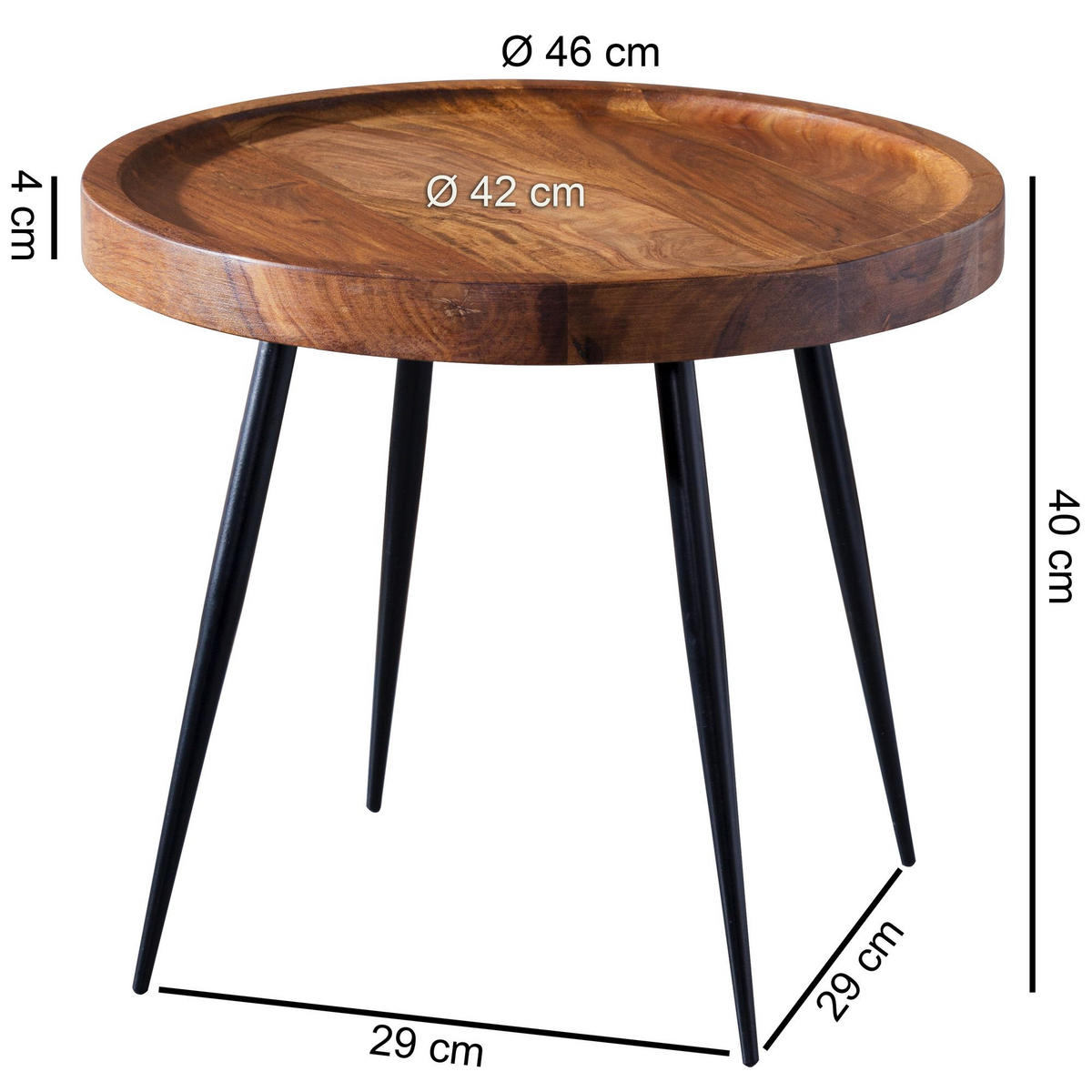BEISTELLTISCH – Massivholz Metall 50 kg belastbar Industrial - Schwarz/Braun, Holz/Metall (46/46/40cm) - KADIMA DESIGN
