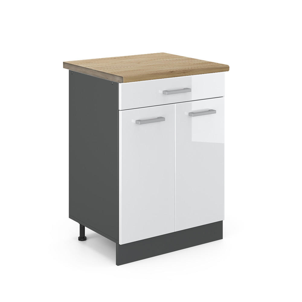 KÜCHENUNTERSCHRANK R-Line Weiß Hochglanz 80 cm, AP Eiche - Weiß Hochglanz/Anthrazit, Holzwerkstoff (60/81.6/60cm) - Vicco