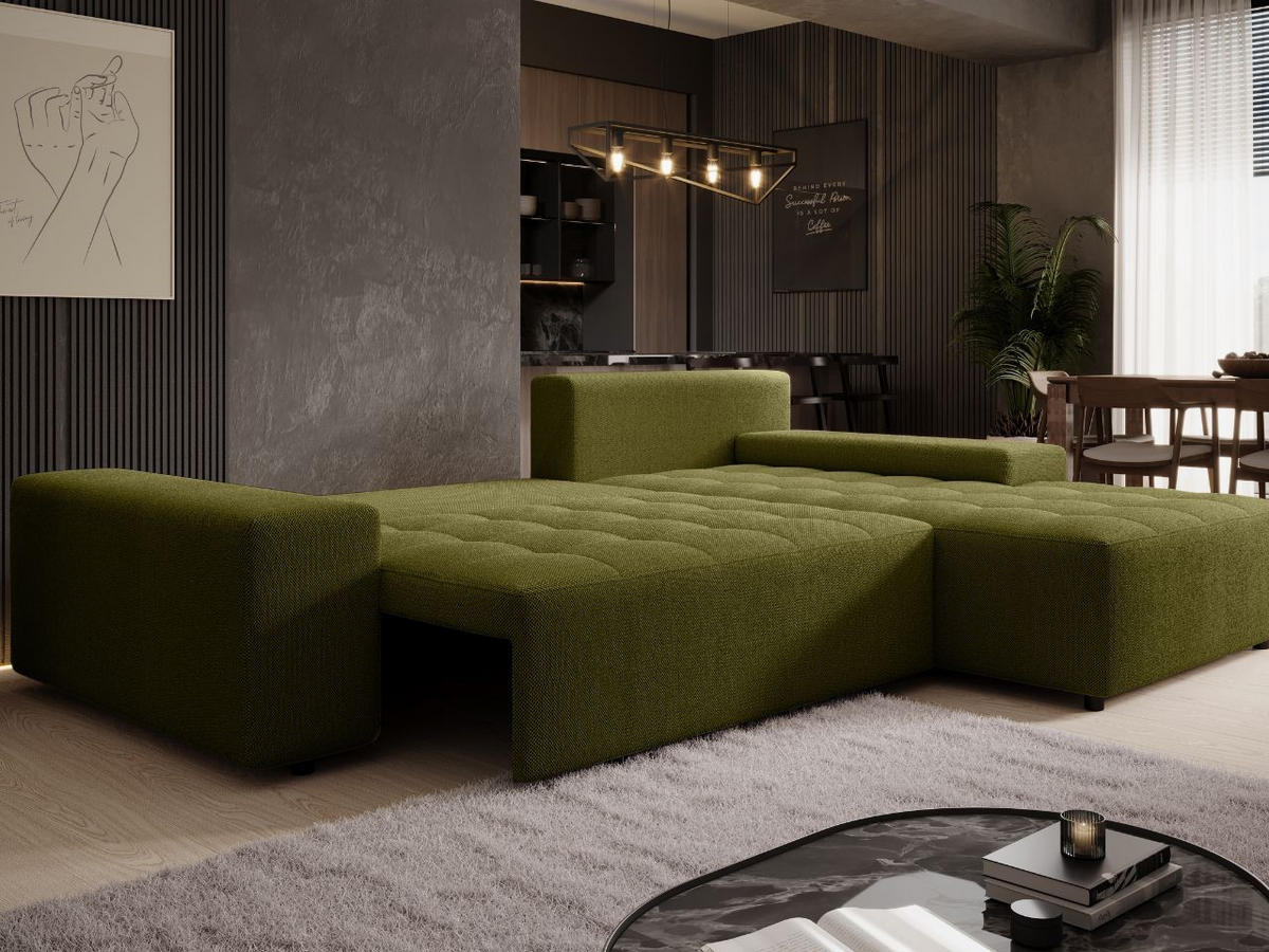 ECKSOFA Vento Grün - Schwarz/Grün, Holz/Kunststoff (280/184cm) - Graingold