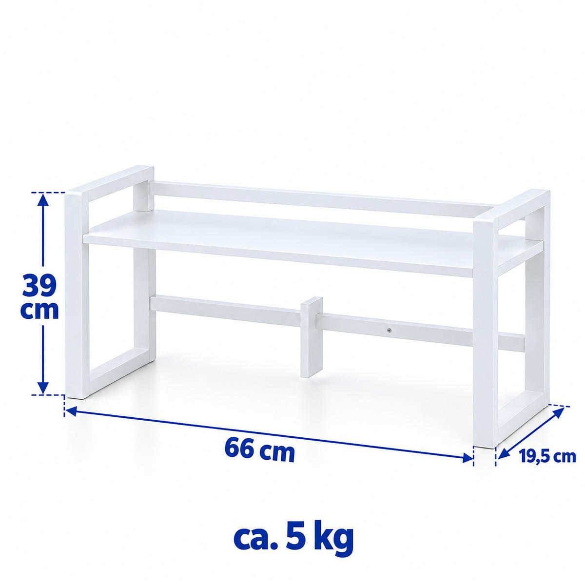 TISCHREGAL Weiß Bambus verstellbare Buchstütze 66 cm - Weiß, Holz/Textil (19.5/66/39cm) - Relaxdays