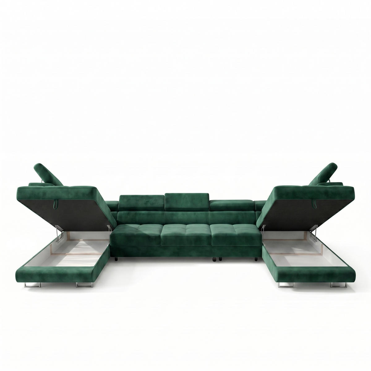 ECKSOFA U-Form WILD MAXI U2 mit Schlaffunktion 125x329 Velours Dunkelgrün - Chromfarben/Dunkelgrün, Holz/Textil (400/90/203cm) - Muffo