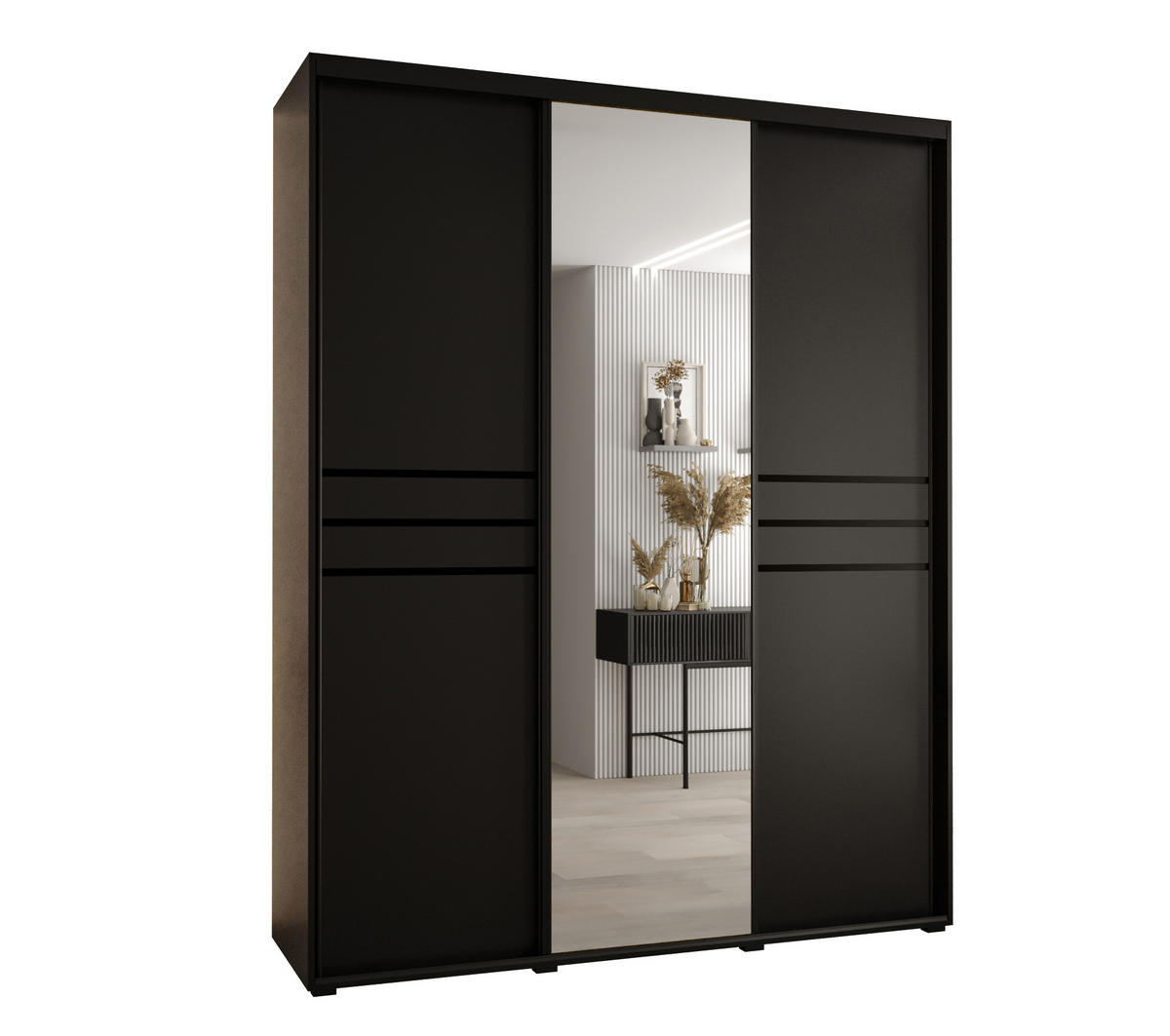 SCHWEBETÜRENSCHRANK 235,2/200/45 3-türig - Schwarz, Holz/Metall (200/235/45cm) - Abiks Möbel