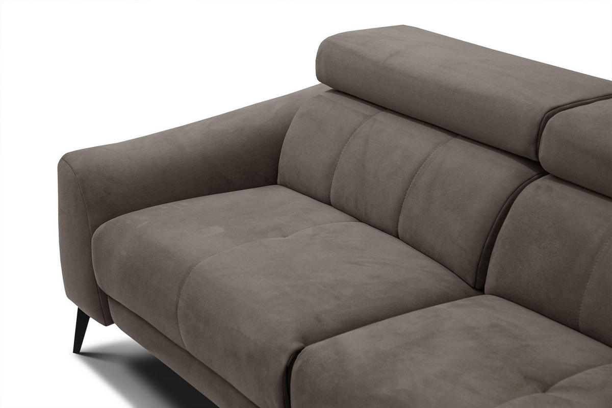 ECKSOFA LARS 5-Sitzer, 1 Relax, verstellbare Kopfstützen, taupe - Taupe/Schwarz, Holzwerkstoff/Textil (284/201cm) - Courtois Laville