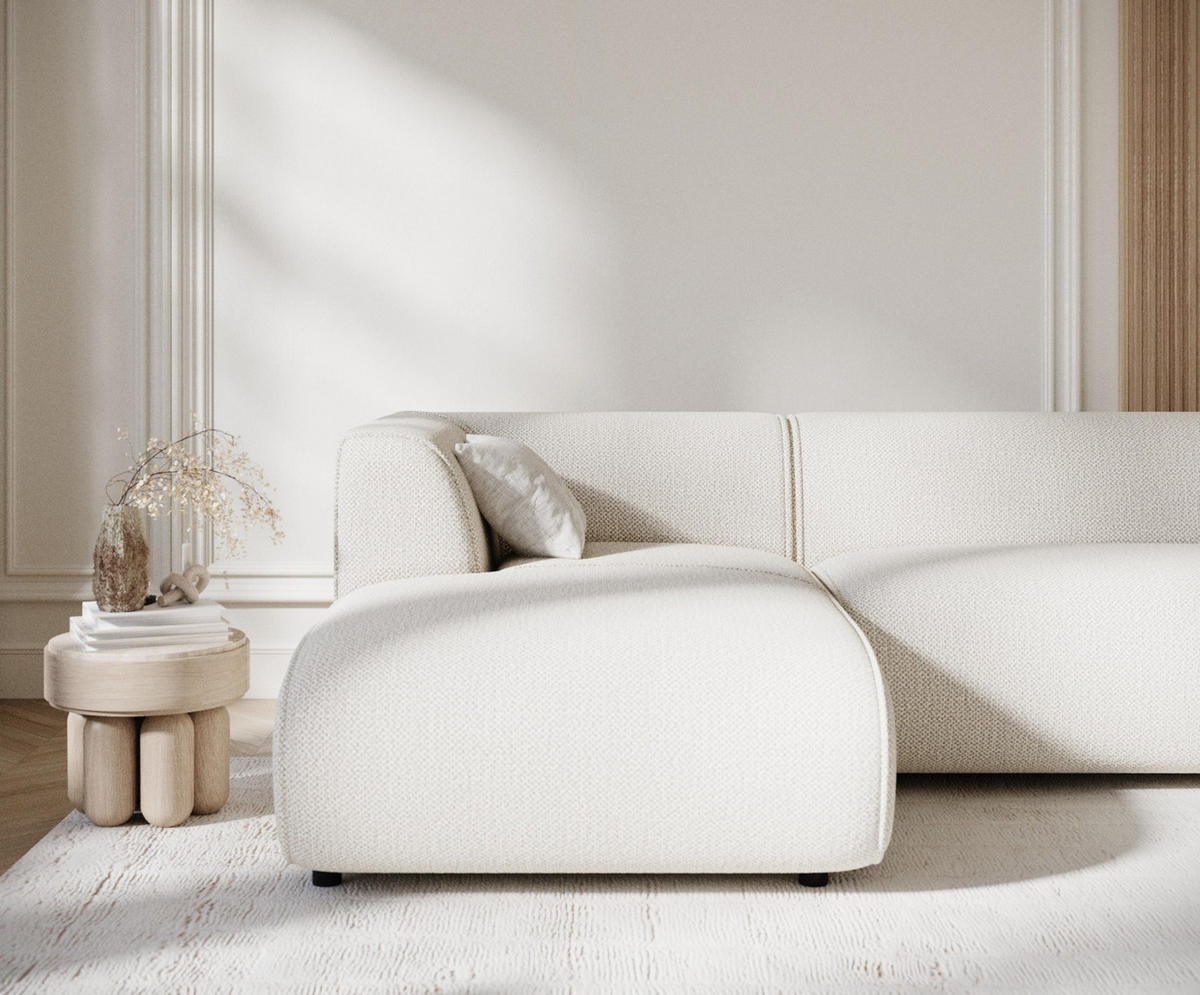 ECKSOFA Melani Creme Chenille-Stoff - Creme/Schwarz, Holz/Holzwerkstoff (253/153cm) - Maison de Reve