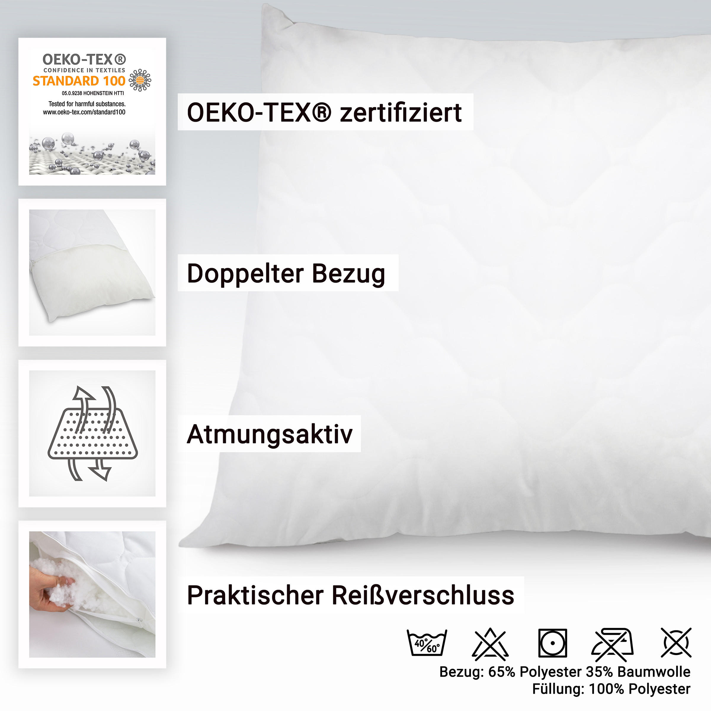 KISSEN, 80x80 cm, 100% Polyester-Hohlfaser Füllung, Weiß - Weiß, Textil (80/80cm) - Zollner