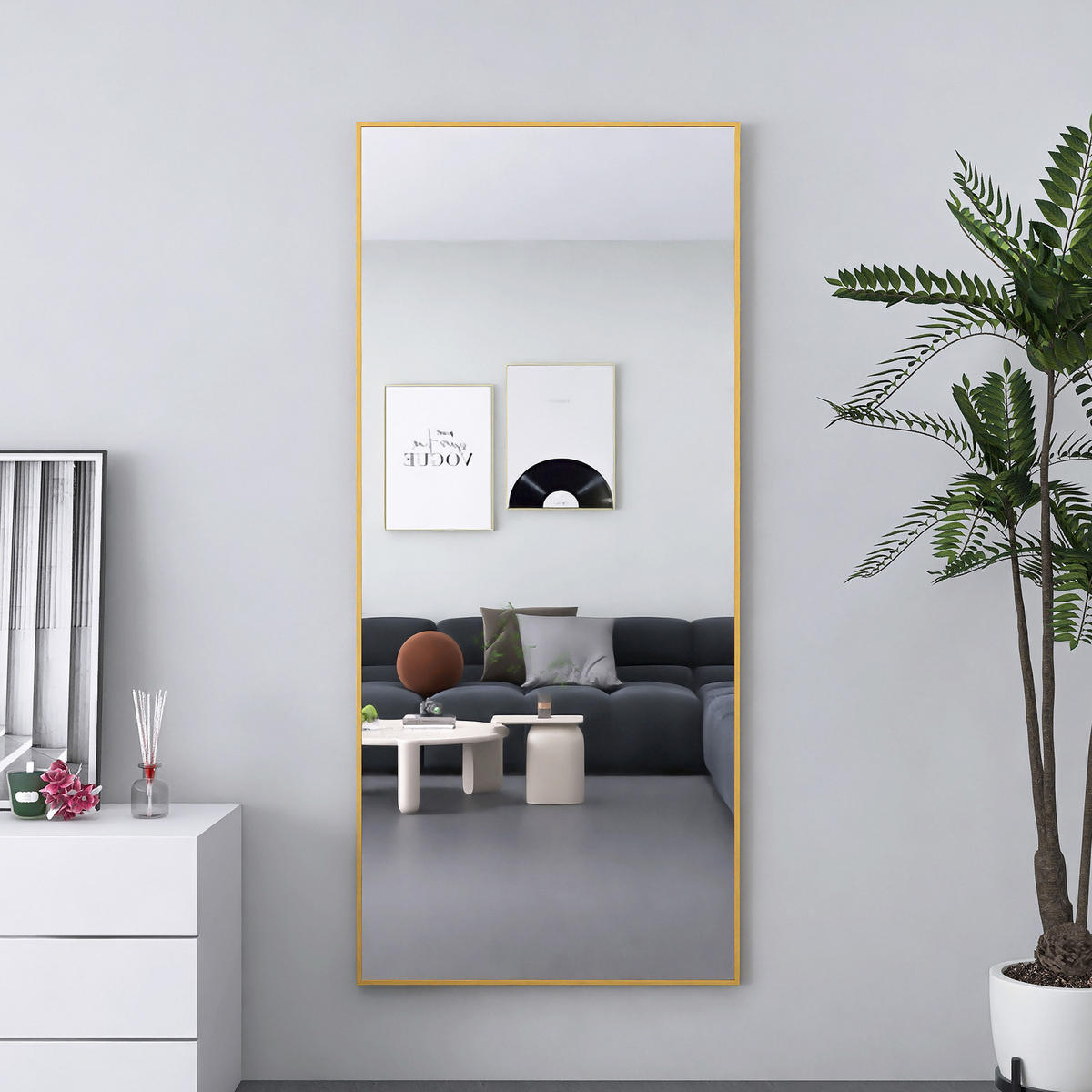 STANDSPIEGEL Ganzkörperspiegel,1800 x 800 mm, freistehend/wandmontiert, goldfarben, Ankleidespiegel - Goldfarben, Glas/Metall (80/180/3cm) - WoodenAura