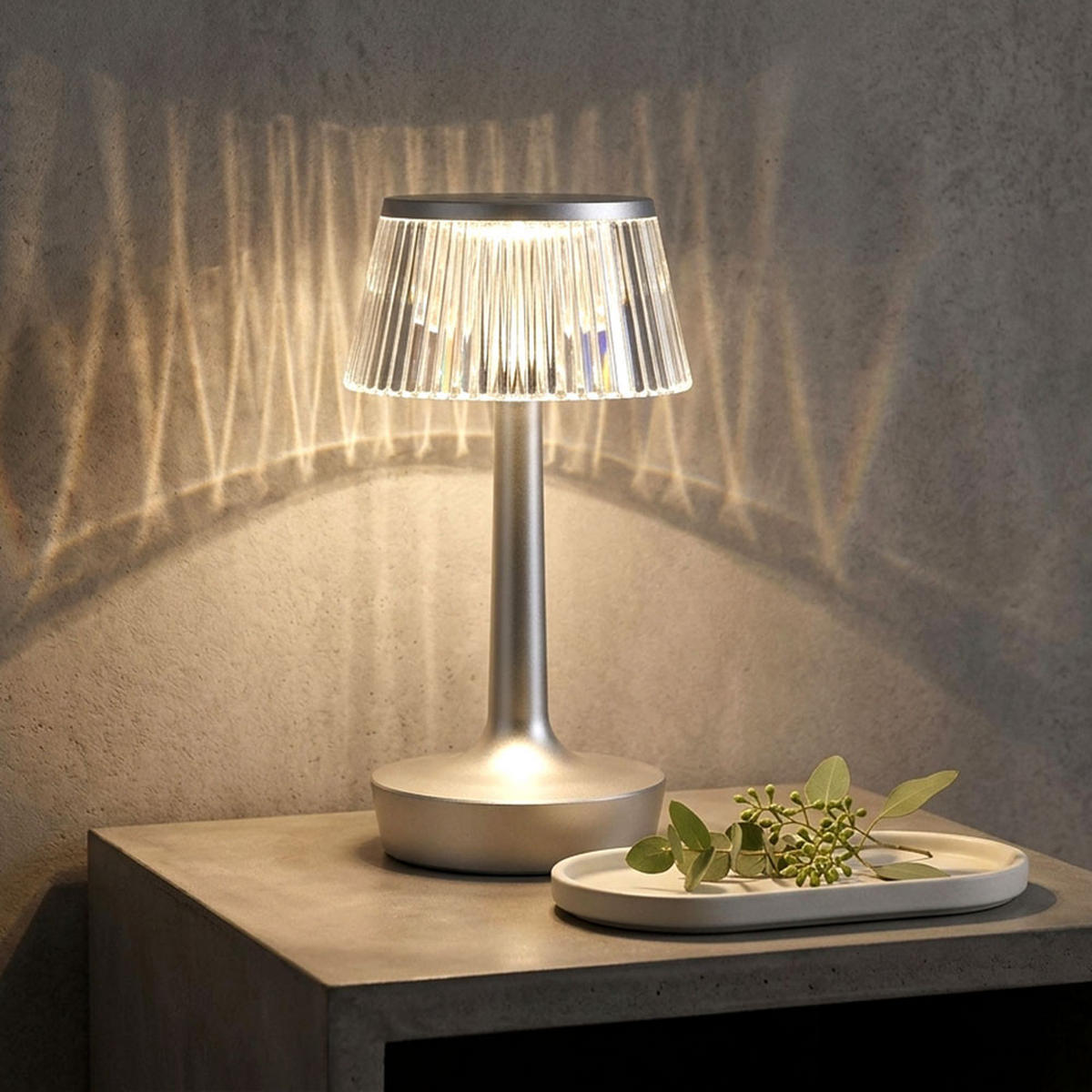 LED TISCHLEUCHTE Kristall Silber - Silberfarben, Kunststoff (12/12/23cm) - Globo Lighting