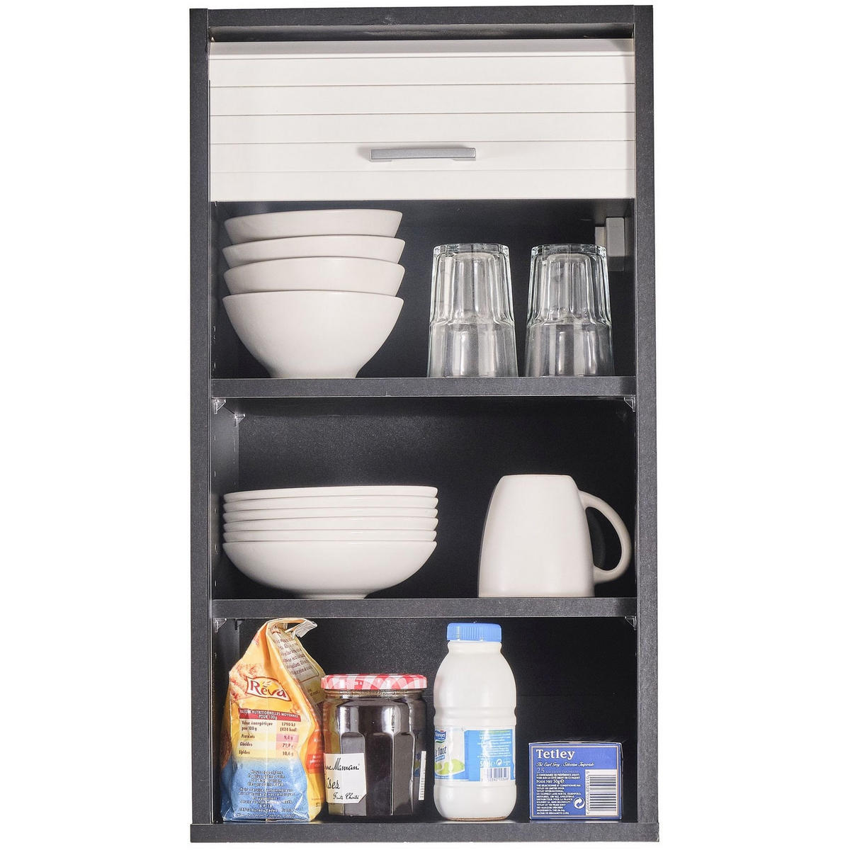 KÜCHENOBERSCHRANK mit Rolladentür 35/40/72cm - Schwarz, Holzwerkstoff (40/72/35cm) - Simmob
