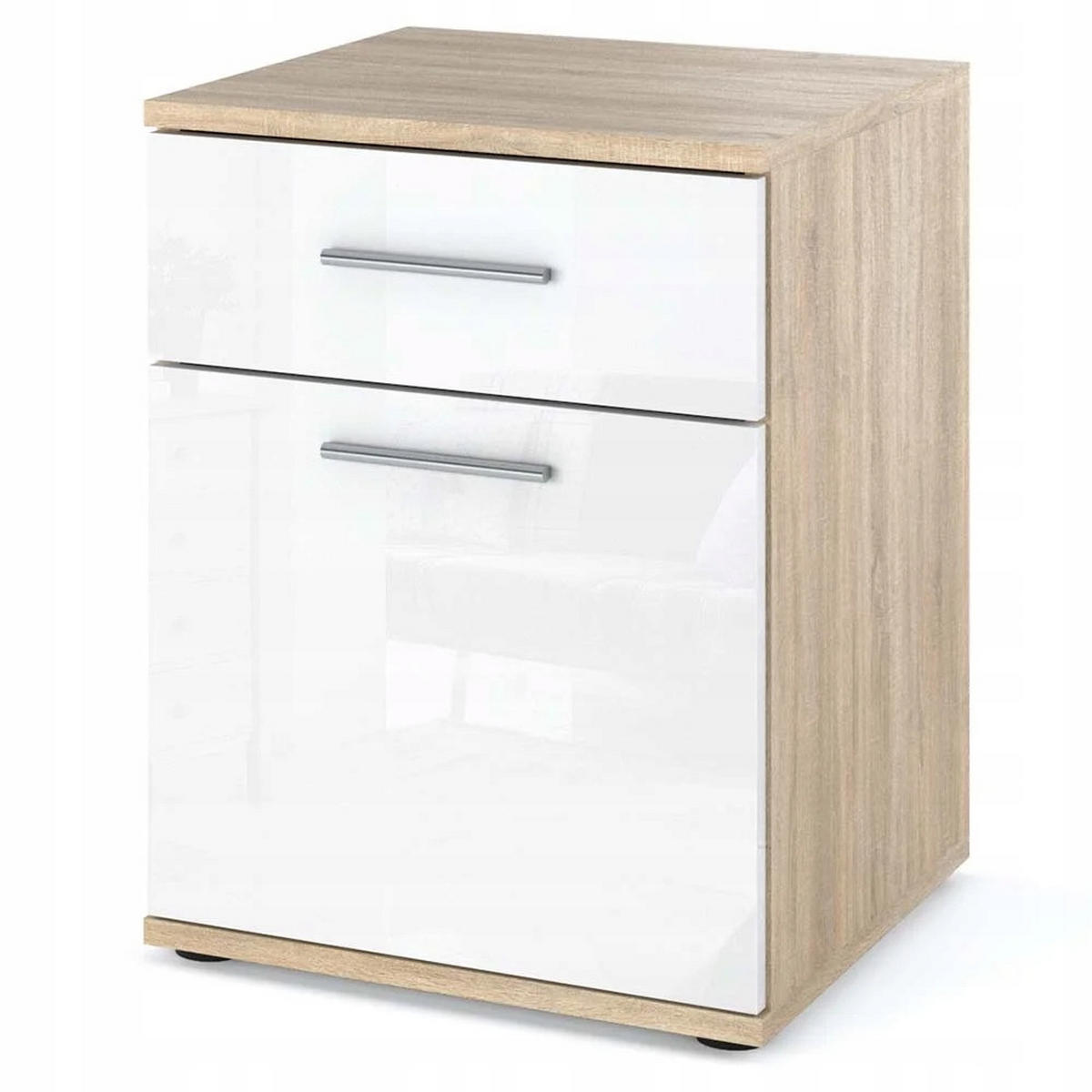 NACHTTISCH – Sonoma Eiche/Weiß Hochglanz - Weiß Hochglanz/Sonoma Eiche, Holz (40/52/40.5cm) - Stiv Meble