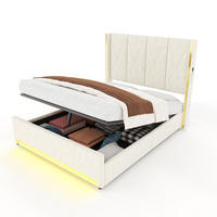 POLSTERBETT 160/200 cm mit USB, Type-C, LED und Bettkasten, Beige - Beige, Textil (160/200cm) - Redom