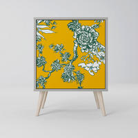SIDEBOARD YELLOW CHINOISERIE, Grau, 57,5x42x77,5 cm, Schräge Buchenholzfüße - Buchefarben/Multicolor, Holzwerkstoff/Buchenholz (57.5/77.5/42cm) - SpaceRebels