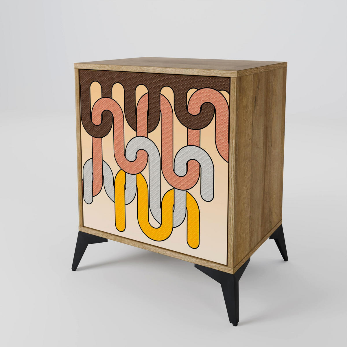 SIDEBOARD COLORFUL STRINGS, Eichefarben, 57,5x42x72,5 cm, Schwarze Metallfüße - Eichefarben/Multicolor, Holzwerkstoff/Metall (57.5/72.5/42cm) - SpaceRebels