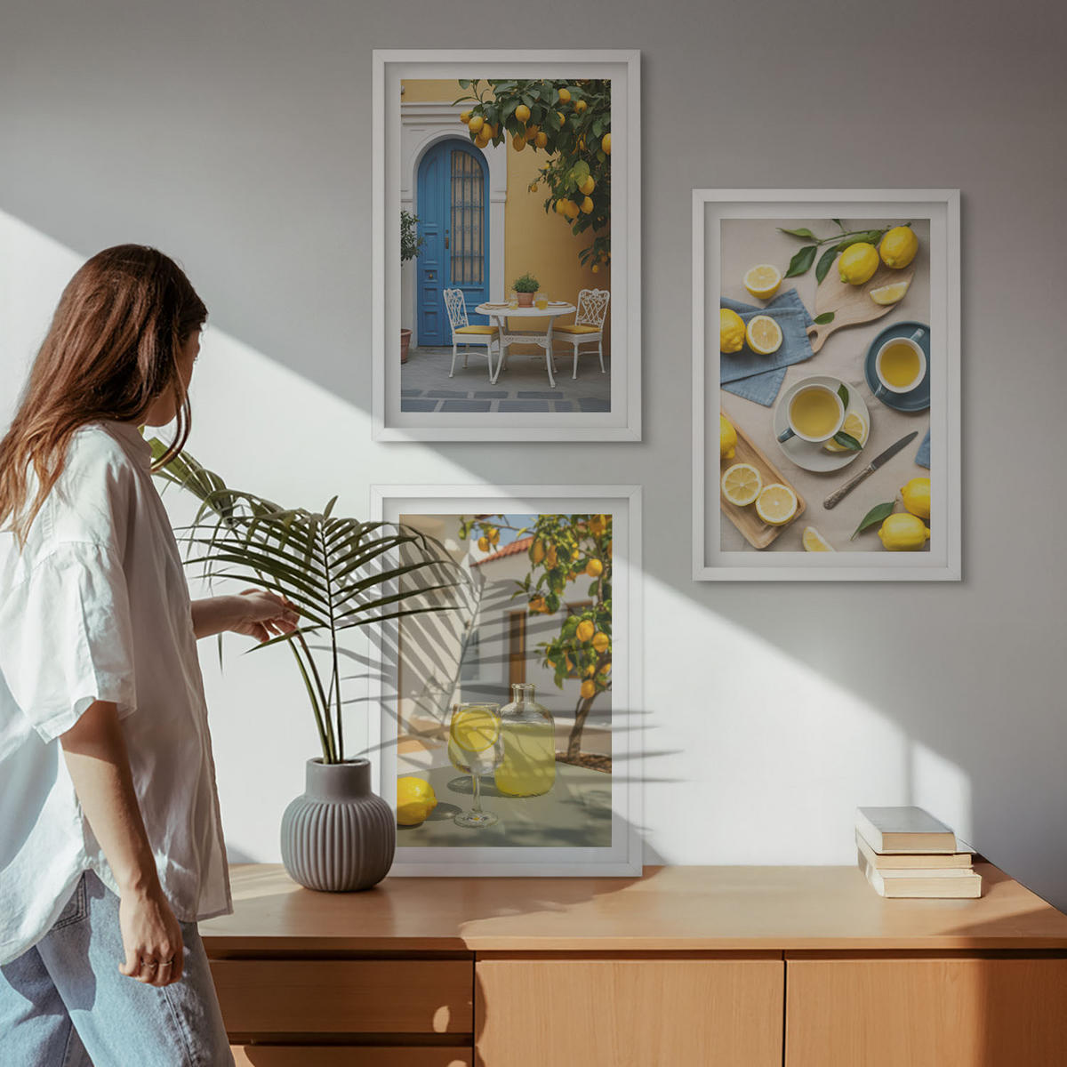 WANDBILDER 3er-Set - 40x60 cm Weißer Rahmen - Zitronenlimonade blaue Tür - Weiß, Kunststoff (40/60cm) - ArtPrintCave