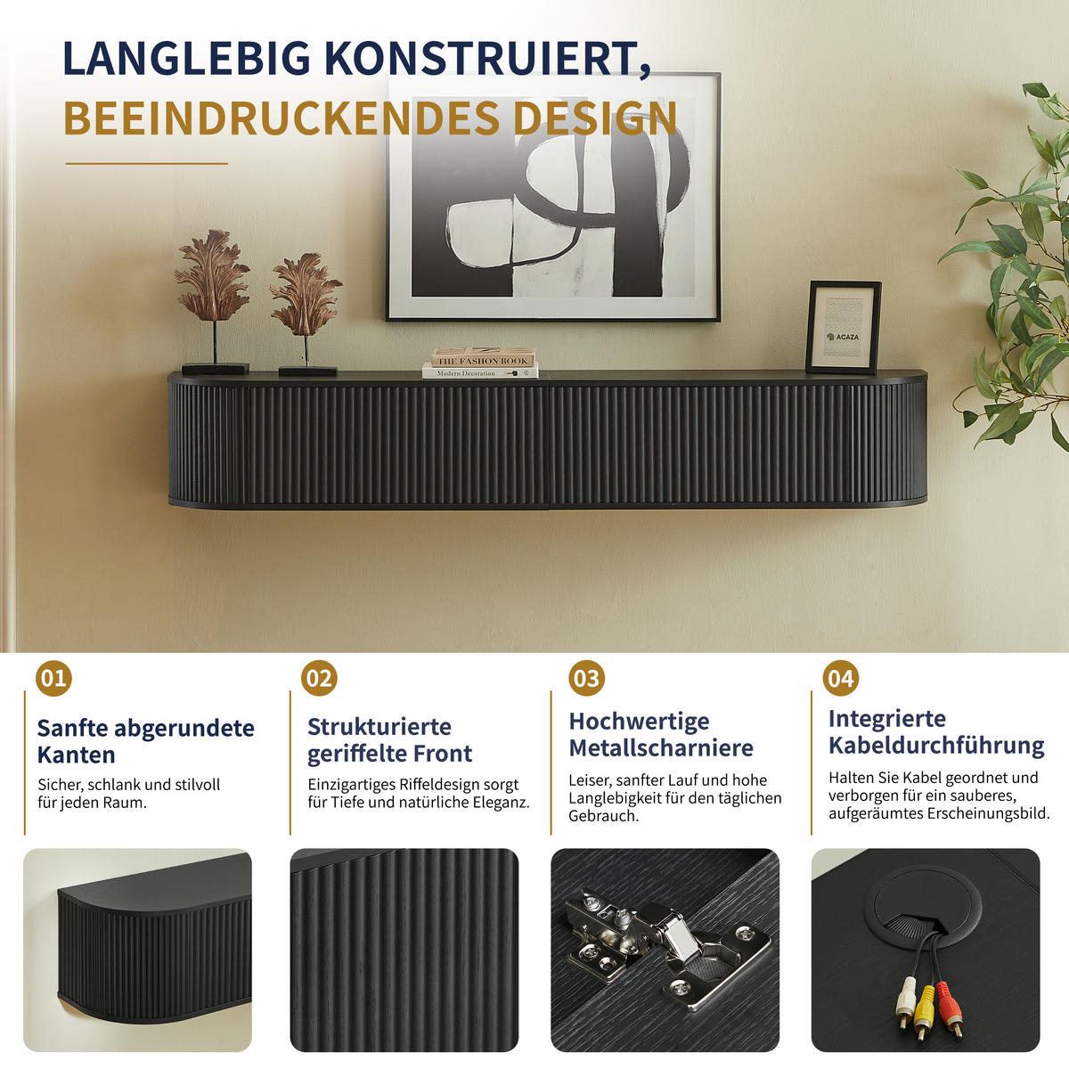 TV-SCHRANK 180/32/30 cm Naturholz mit Kabeldurchlass und Türen - Schwarz, Holzwerkstoff (180/30/32cm) - Oxeza