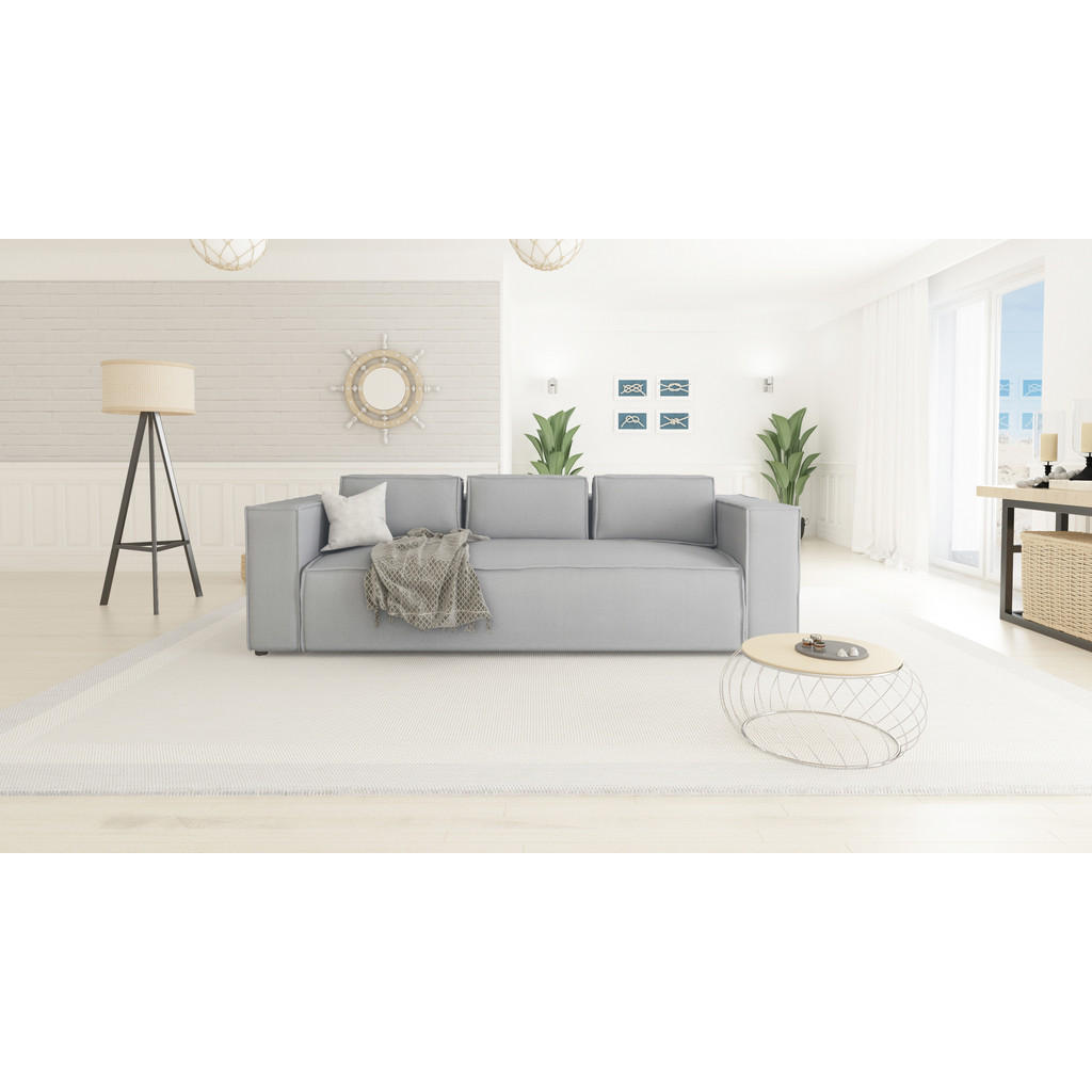 Thumbnail - S-Style Möbel 3-Sitzer-Sofa, Grau, Textil, Echtholz,Buche, Birke, Füllung: Polyetherschaumkern, 230x64x92 cm, Blauer Eng...