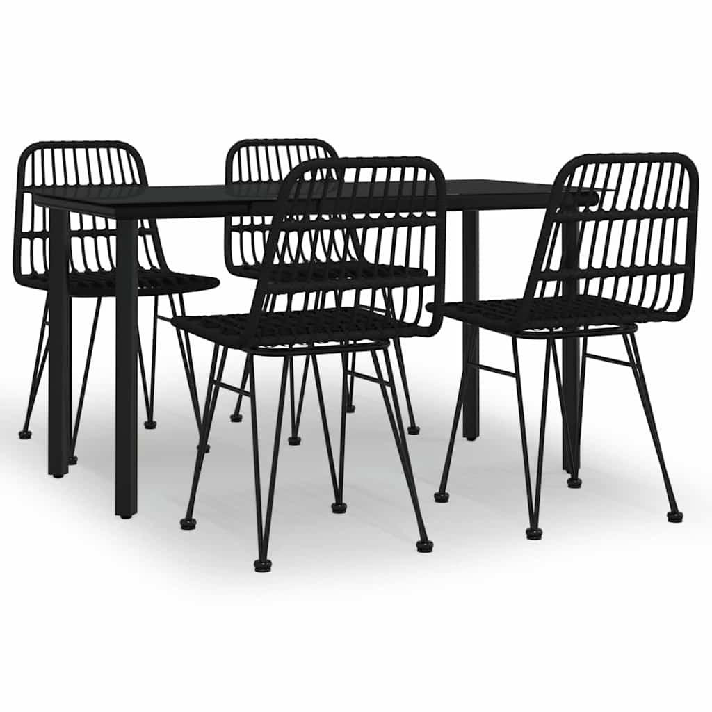 GARTEN-ESSGRUPPE 5-TLG. Schwarz Poly Rattan - Schwarz, Kunststoff - vidaXL
