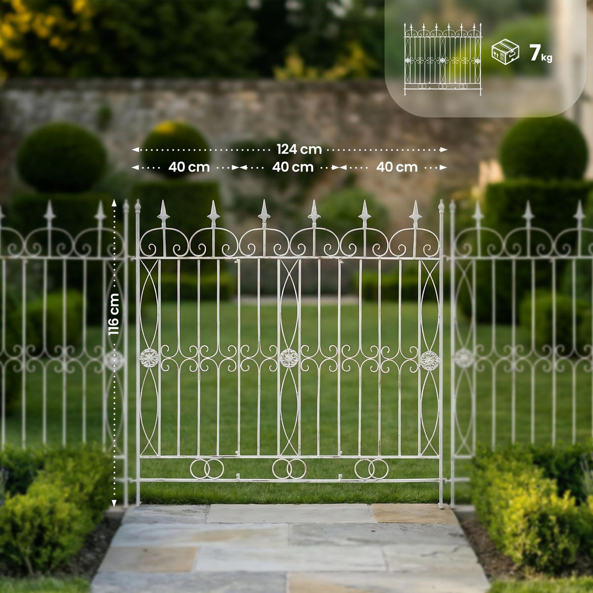 GARTENZAUN Metall Antik Weiß - Weiß/Grau, Metall (124/116cm) - CLP