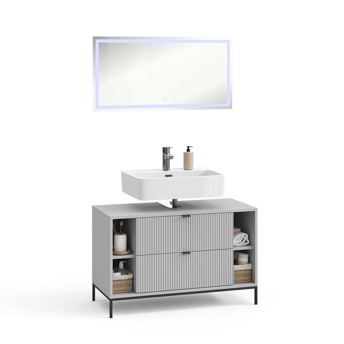 BADMÖBEL-SET Eliza Grau 2 Teile - Grau, Holzwerkstoff (100/63/45.1cm) - Vicco