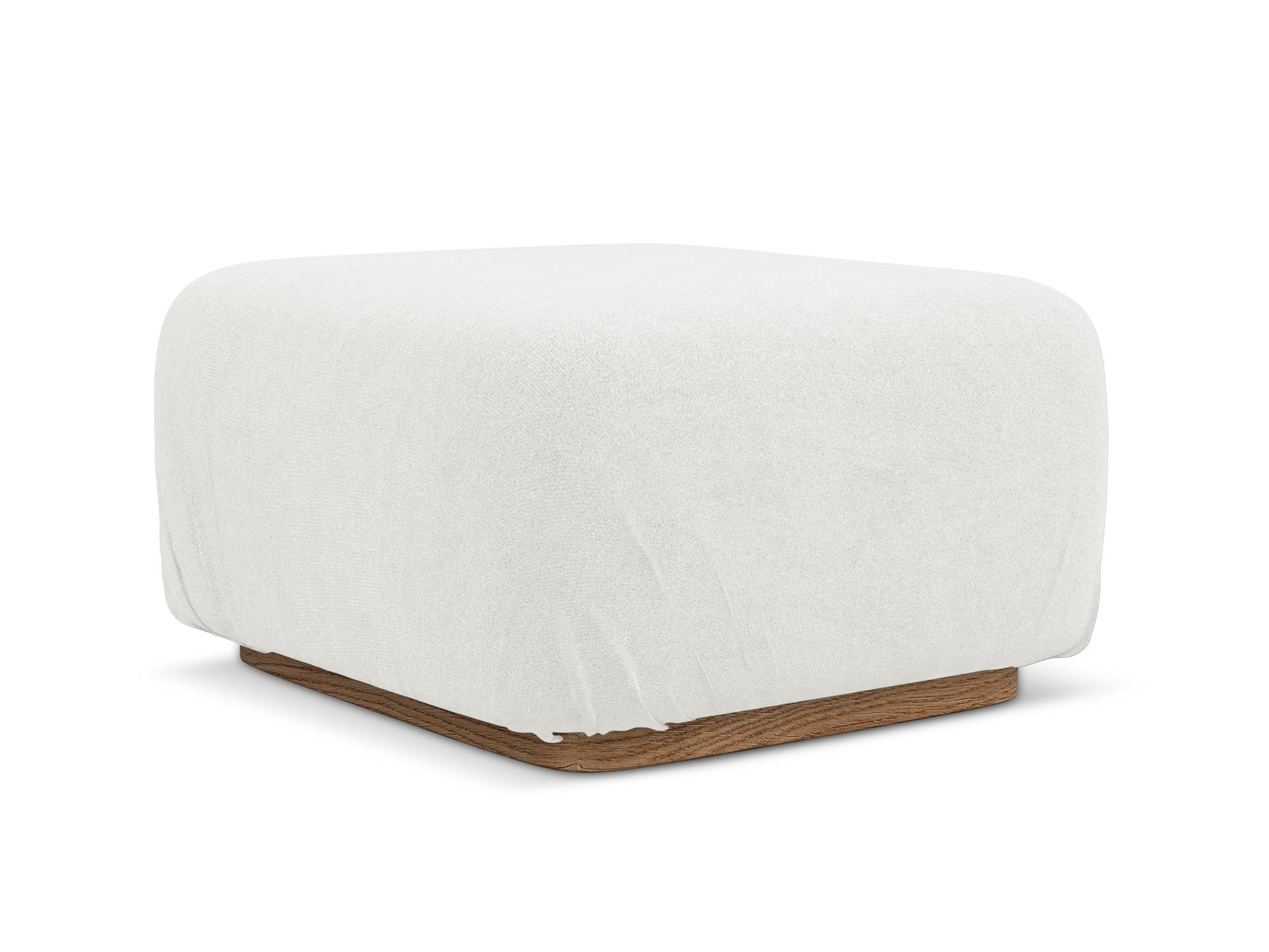 POUF Bouclé Stoff Weiß - Weiß/Braun, Holz/Textil (83/95/41cm) - Makamii