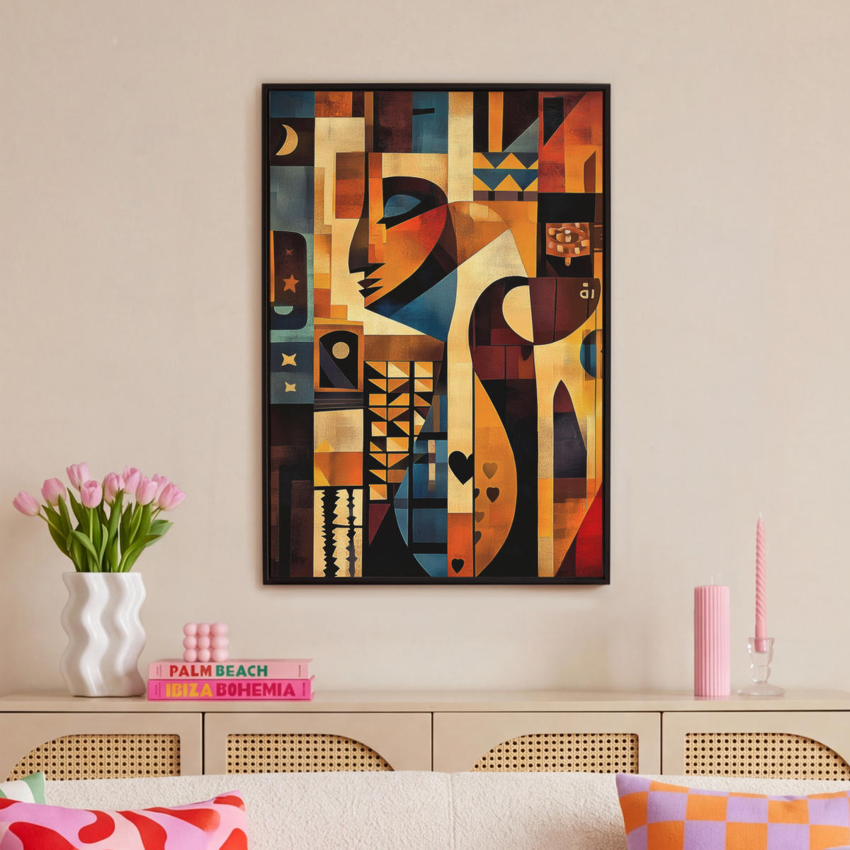 LEINWAND Bilder mit Rahmen - Figuren - Abstrakt - Symbole - 60x90 - Terracotta, Textil (60/90cm) - MuchoWow