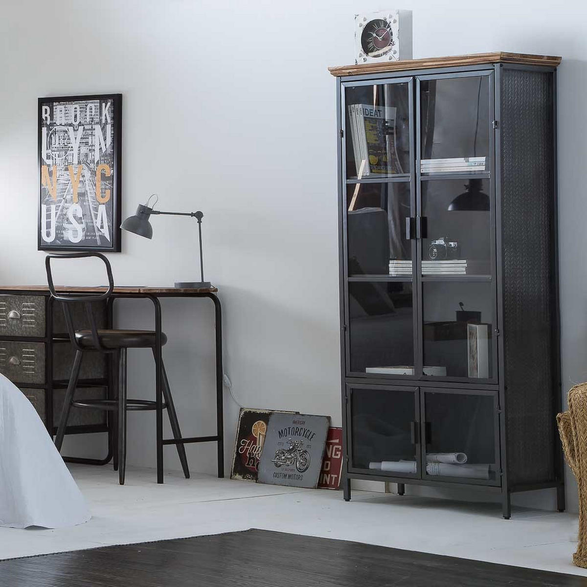 VITRINE aus Metall und Holz, Schwar, 76x37x125 - Multicolor, Metall (76/124.5/37cm) - Wanderlust