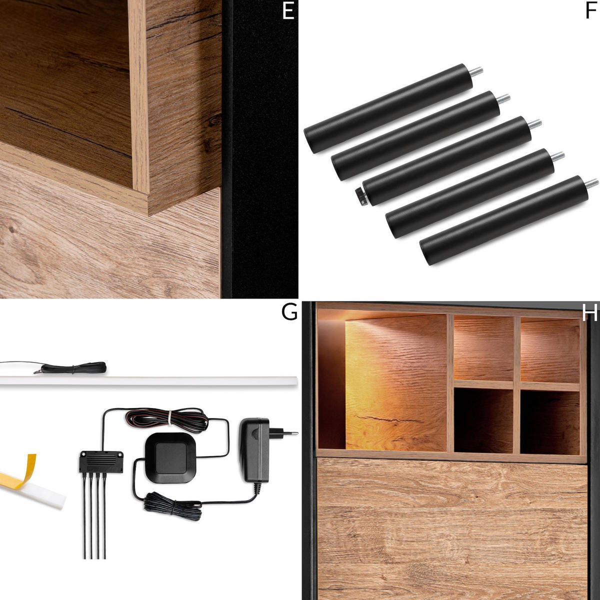 REGAL LOFTY Kreuzeinlage, schwarz / Eiche natur - Eichefarben/Multicolor, Holzwerkstoff (52/135/41cm) - KONSIMO®