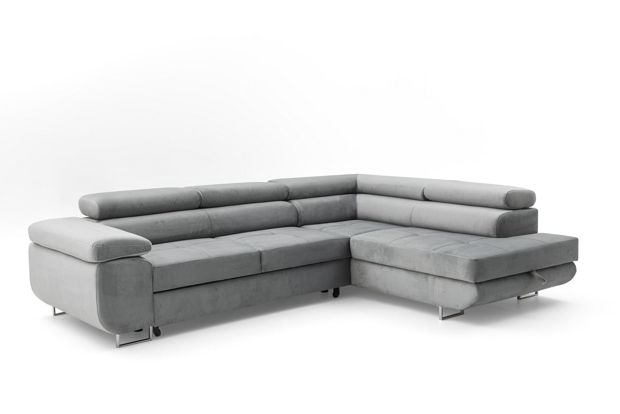 ECKSOFA WILD L Rechts Grau - Chromfarben/Grau, Holz/Textil (274/203cm) - Muffo