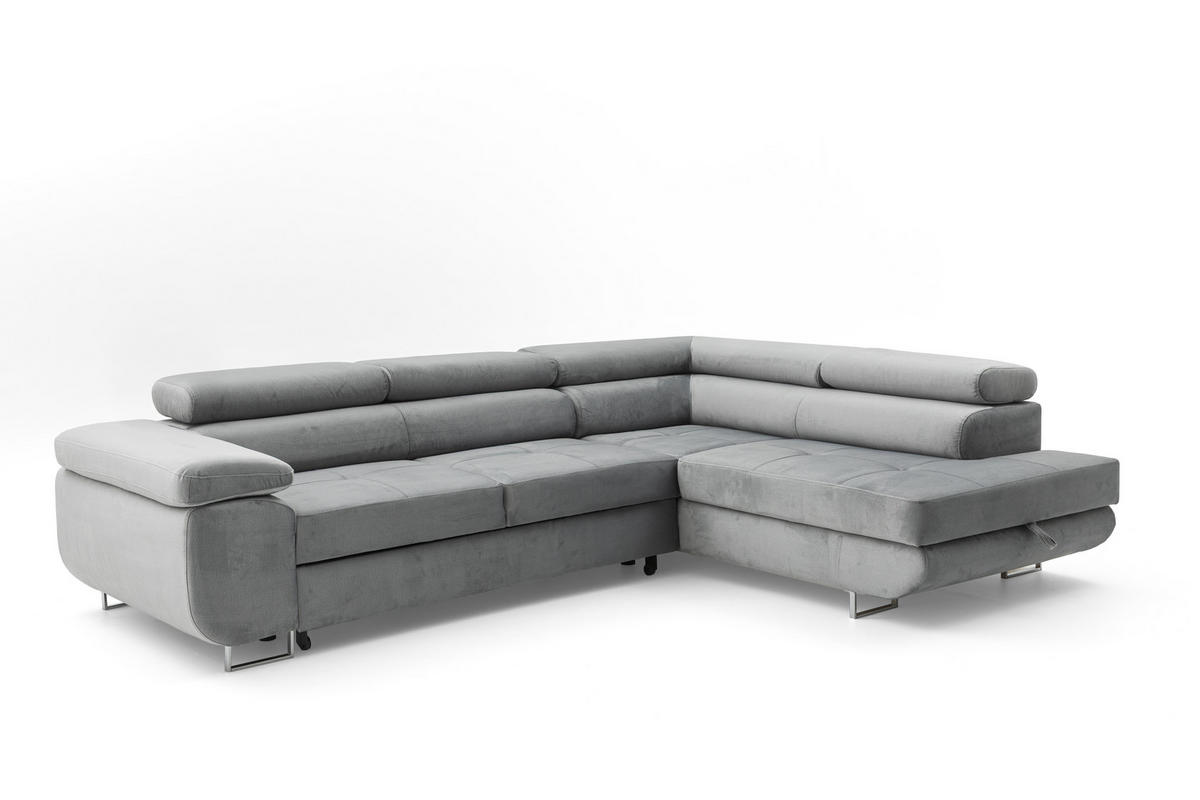 ECKSOFA WILD L Rechts Grau - Chromfarben/Grau, Holz/Textil (274/203cm) - Muffo