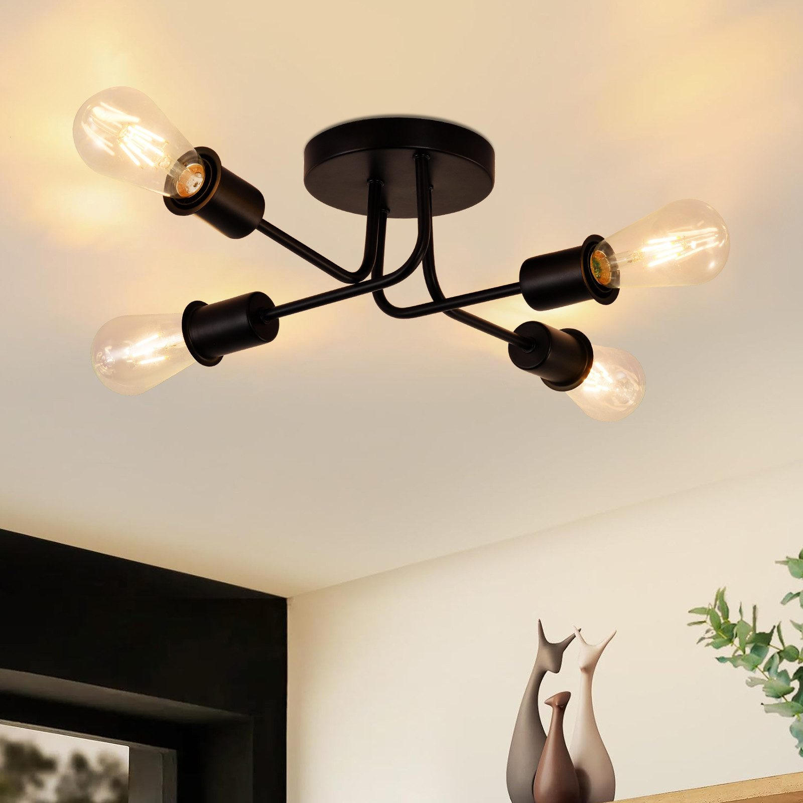 DECKENLEUCHTE Mandeville 44.5/44.5/14.5 cm - Schwarz, Metall (44.5/44.5/14.5cm) - Nettlife