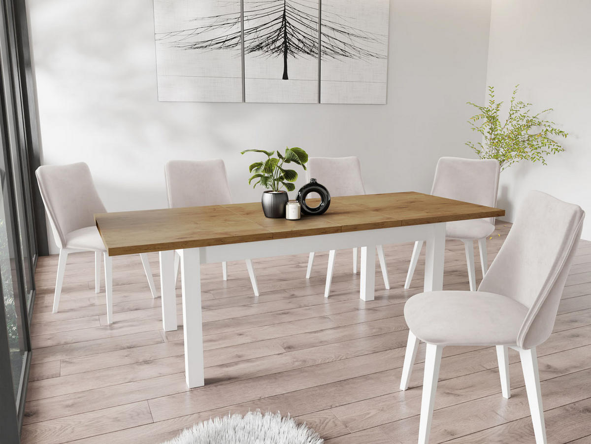 ESSTISCH Molly rechteckig ausziehbar, Lancelot Eiche 160-240/90/75 cm - Eichefarben/Weiß, Holz/Holzwerkstoff (160/90/75cm) - WFL GROUP