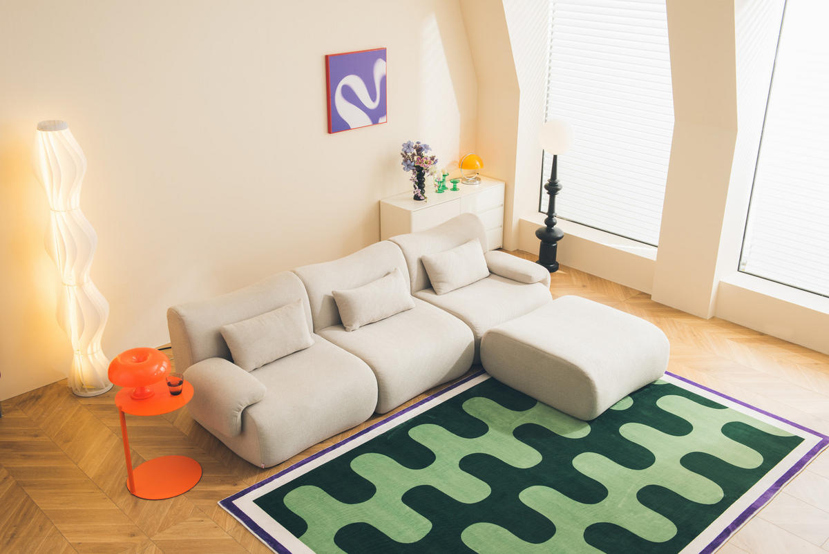 ECKSOFA Bouclé-Stoff Steinbeige - Greige, Textil (281/190cm) - MILYsofa