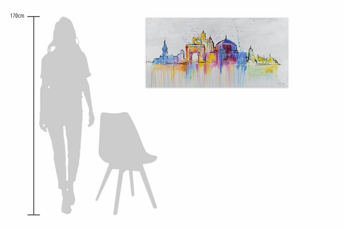 RUČNE MAĽOVANÝ AKRYLOVÝ OBRAZ 120/60 cm, sivý, krajinný motív - sivá, drevo/textil (120/60cm) - KUNSTLOFT