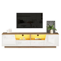 TV-LOWBOARD aus Spanplatte 180x40x46 cm Weiß/Naturholzfarbe mit LED, Hochglanzfront und 2 Schubladen - Weiß, Holzwerkstoff (180/46/40cm) - Modfu