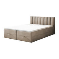 BOXBETT 140 x 200 cm mit Bonellmatratze H3, CITY, Elegant gestepptes Kopfteil und Topper 5cm, Bettkasten, Beige - Beige, Holzwerkstoff/Kunststoff (140/200cm) - Trada