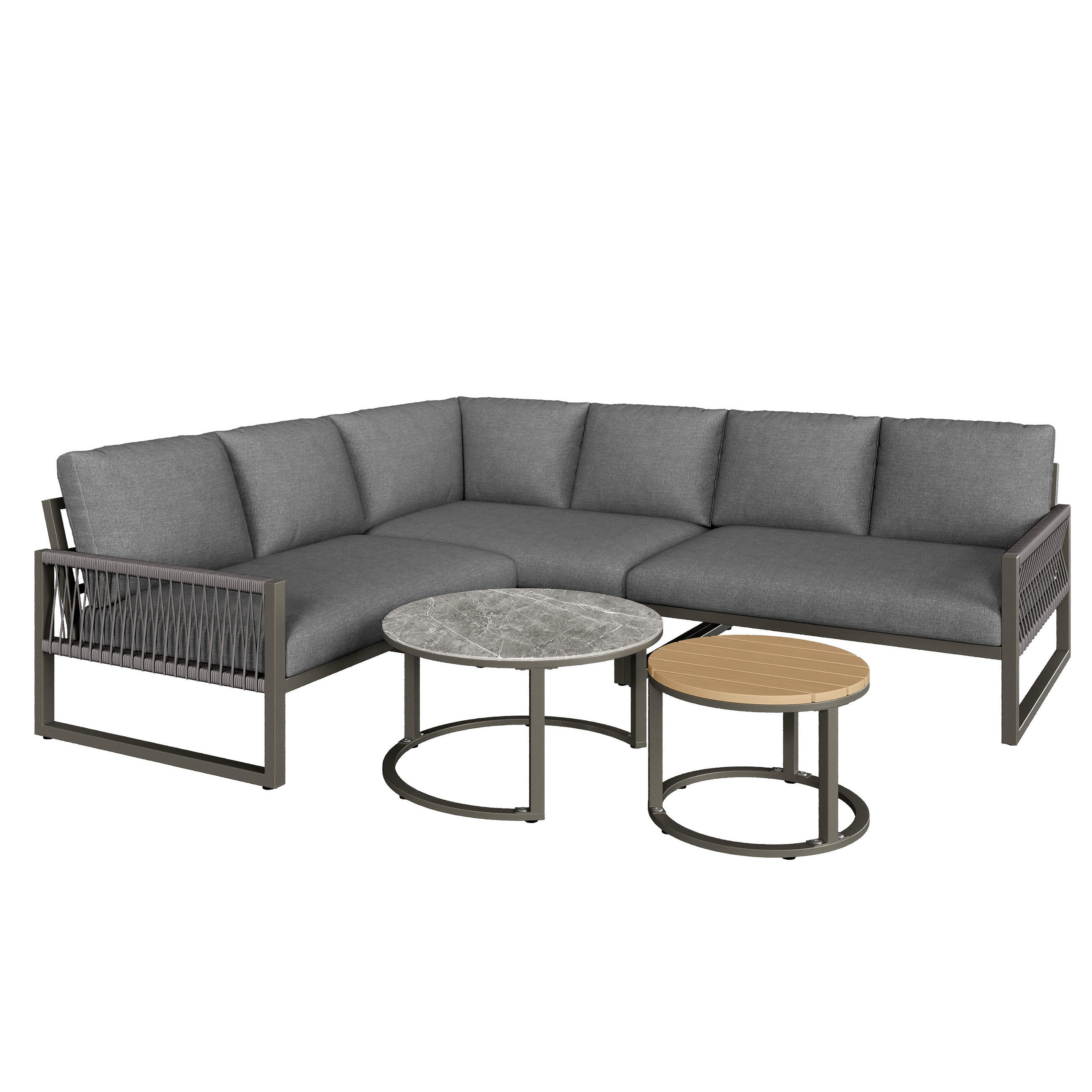 LOUNGESET 6-7 Personen Grau Mit Verstellbaren Füßen - Grau, Metall - FLIEKS